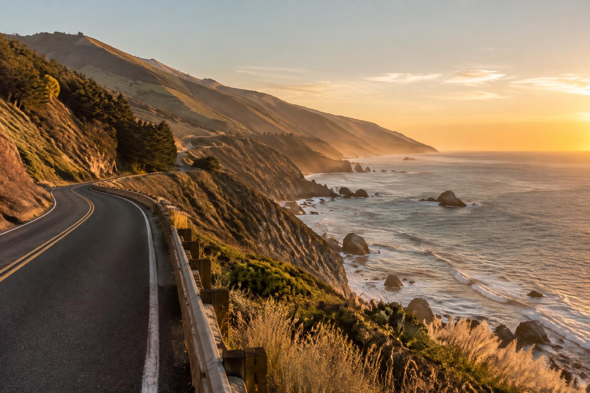 California coastal highway at sunset